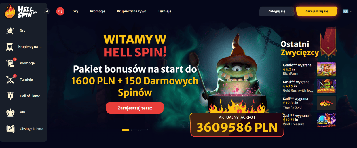 Bonifikaty powitalne oferowane przez HELLSPIN Casino.